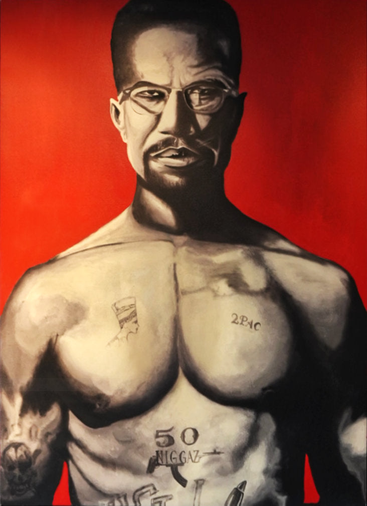 Malcolm X's head on Tupac's body
